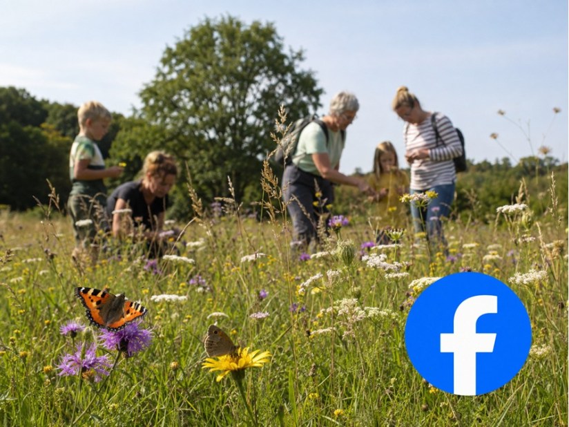 Billede af mennesker, der er på sommerfuglesafari og Facebooks logo